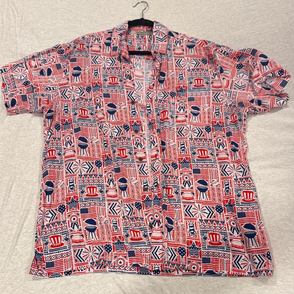 Kenny Flowers Red White and Blue Men's Linen Button-Down Shirt